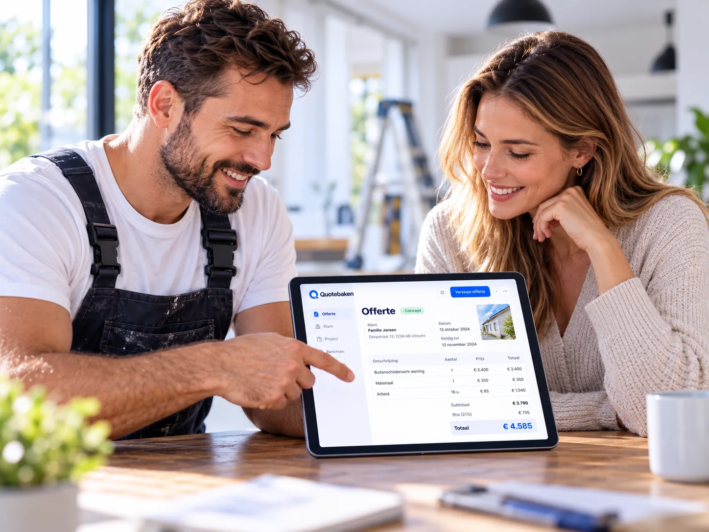 Illustrative concept: contractor discussing a quote with a customer